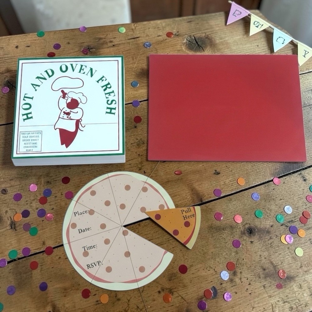 VTG Pizza Slice Party Invitations Keith Vallone Glitterwrap Birthday 12 Ct Y2K